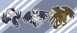 Size: 1024x439 | Tagged: safe, artist:glasswhistle, derpibooru import, gaston (griffon), giselle, irma, natalya, gryphon, rainbow falls, griffon team