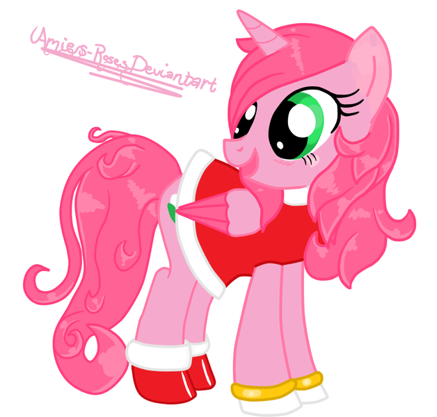 Size: 900x860 | Tagged: safe, artist:rosesx, derpibooru import, ponified, alicorn, pony, amy rose, blushing, clothes, dress, open mouth, shoes, solo, sonic the hedgehog (series)