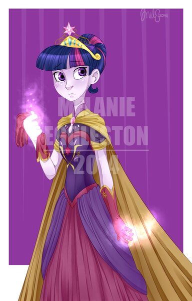 Size: 900x1406 | Tagged: alicorn, artist:thepurpah, clothes, derpibooru import, element of magic, elsa, frozen (movie), gloves, human, humanized, jewelry, magic, parody, pony coloring, safe, solo, tiara, twilight sparkle, twilight sparkle (alicorn), watermark