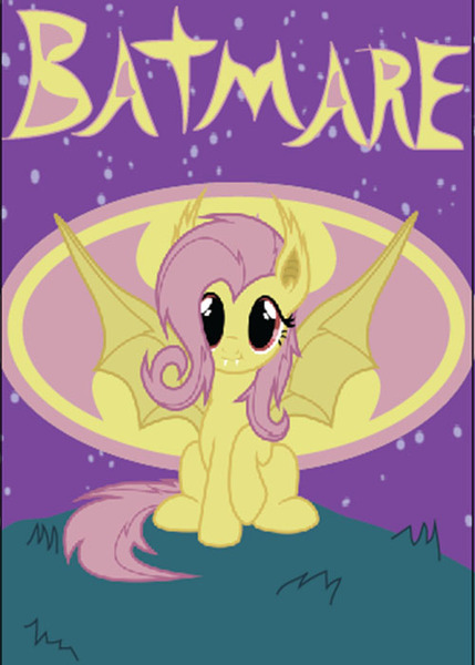 Size: 500x700 | Tagged: safe, artist:lightining-flicker, derpibooru import, fluttershy, bat pony, pony, bats!, bat ponified, batman, batmare, crossover, dc comics, flutterbat, parody, race swap, signal, solo