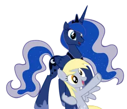 Size: 902x781 | Tagged: safe, derpibooru import, edit, derpy hooves, princess luna, pegasus, pony, rainbow falls, female, happy, mare, meme, oh the places you'll go, simple background, transparent background, vector, x x everywhere