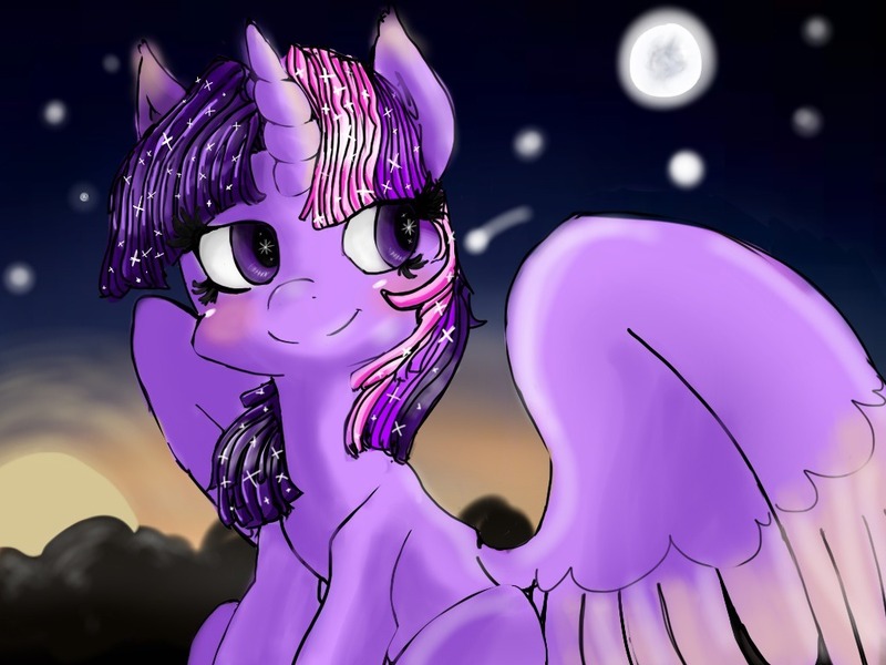 Size: 1024x768 | Tagged: safe, artist:supernoncutie, derpibooru import, twilight sparkle, twilight sparkle (alicorn), alicorn, pony, female, mare, moon, night, solo