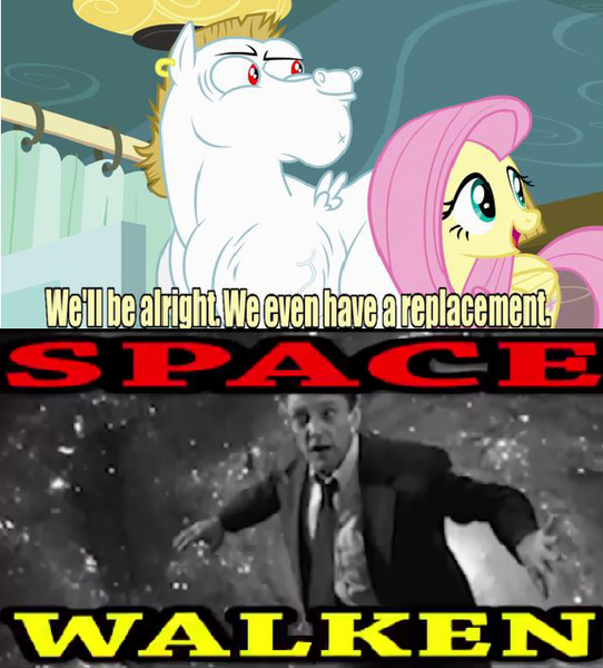 Size: 613x679 | Tagged: bulk biceps, christopher walken, derpibooru import, exploitable meme, fluttershy, jontron, meme, rainbow falls, replacement meme, safe, space ace!, space walken