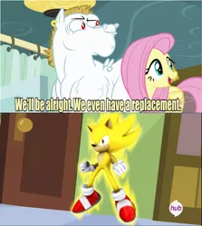 Size: 642x720 | Tagged: safe, derpibooru import, bulk biceps, fluttershy, rainbow falls, crossover, exploitable meme, image, jpeg, meme, replacement meme, sonic the hedgehog, sonic the hedgehog (series), super sonic