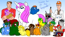 Size: 1400x800 | Tagged: archer (character), archer (fluffy pony), artist:marcusmaximus, bowser (fluffy pony), dale the asshole scientist, derpibooru import, fall of cleveland, fluffy pony, fuzzy pony, human, lil smarty, marigold (fluffy pony), mercury (fluffy pony), peach (fluffy pony), robofluffy, safe, scootablue, spaghetti land, sweetheart (fluffy pony), uni the fluffy unicorn