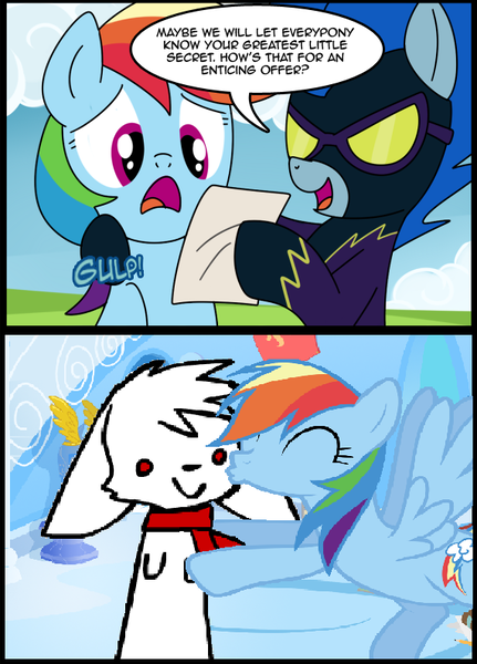 Size: 571x795 | Tagged: artist:madmax, clothes, costume, crack shipping, dash's little secret, derpibooru import, exploitable meme, meme, moridash, nightshade, rainbow dash, safe, shadowbolts, shadowbolts costume, shipping