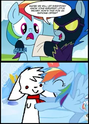 Size: 571x795 | Tagged: artist:madmax, clothes, costume, crack shipping, dash's little secret, derpibooru import, exploitable meme, meme, moridash, nightshade, rainbow dash, safe, shadowbolts, shadowbolts costume, shipping