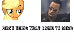 Size: 1359x790 | Tagged: applejack, derpibooru import, dwayne johnson, exploitable meme, make it happen, meme, safe, the people's eyebrow, the rock, three's a crowd, unconvinced applejack, wwe