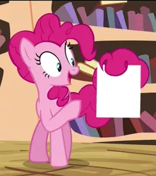 Size: 717x810 | Tagged: blank, derpibooru import, edit, edited screencap, exploitable, meme, paper, pinkie pie, pinkie's exciting flyer, prehensile tail, safe, screencap, solo, tail hold, template, three's a crowd