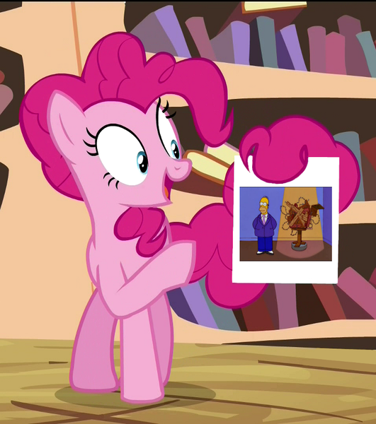 Size: 717x810 | Tagged: derpibooru import, exploitable meme, meme, pinkie pie, pinkie's exciting flyer, safe, the simpsons, three's a crowd