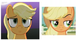 Size: 939x492 | Tagged: applejack, artist:mittsies, derpibooru import, suggestive, three's a crowd, unconvinced applejack