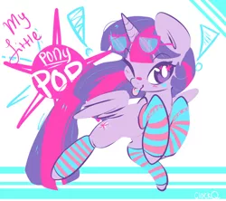 Size: 900x800 | Tagged: safe, artist:clockworkquartet, derpibooru import, twilight sparkle, twilight sparkle (alicorn), alicorn, pony, clothes, female, mare, socks, solo, striped socks, sunglasses