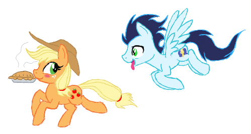 Size: 499x267 | Tagged: safe, artist:kasun05, derpibooru import, applejack, soarin', blushing, female, food, male, pie, pie seduce, shipping, simple background, soarinjack, straight, that pony sure does love pies, tongue out, transparent background