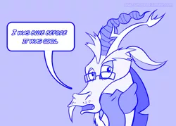 Size: 800x574 | Tagged: artist:krucification, before it was cool, clothes, derpibooru import, discord, glasses, hipster, monochrome, safe, scarf, solo, three's a crowd, tumblr