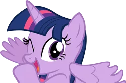 Size: 1531x1013 | Tagged: safe, derpibooru import, twilight sparkle, twilight sparkle (alicorn), alicorn, pony, three's a crowd, adorkable, cute, dork, female, mare, one eye closed, simple background, solo, spoiler alert, transparent background, twiabetes, vector, wink