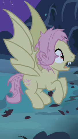 Size: 271x480 | Tagged: safe, artist:mcbmatuko, derpibooru import, fluttershy, bat pony, pony, bats!, bat ponified, batterscotch, butterscotch, flutterbat, race swap, rule 63, solo