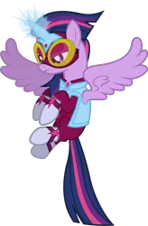 Size: 4900x7480 | Tagged: safe, artist:90sigma, derpibooru import, masked matter-horn, twilight sparkle, twilight sparkle (alicorn), alicorn, pony, power ponies (episode), absurd resolution, clothes, costume, female, goggles, magic, mare, mask, power ponies, simple background, solo, transparent background, vector