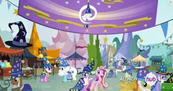 Size: 1920x1010 | Tagged: safe, derpibooru import, screencap, princess cadance, star swirl the bearded, twilight sparkle, twilight sparkle (alicorn), alicorn, pony, three's a crowd, clothes, cosplay, costume, female, mare
