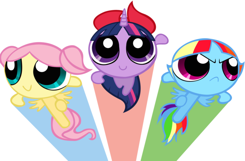 Size: 1024x675 | Tagged: artist:plectrumpony, blossom (powerpuff girls), bubbles (powerpuff girls), buttercup (powerpuff girls), crossover, derpibooru import, fluttershy, rainbow dash, safe, the powerpuff girls, twilight sparkle