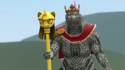 Size: 1024x576 | Tagged: 3d, artist:fezwearingdoctor, barely pony related, cape, clothes, crown, derpibooru import, gmod, godzilla, godzilla 2000, godzilla (series), jewelry, kaiju, majestic, majestic as fuck, regalia, safe, scepter, team fortress 2, twilight scepter, wat