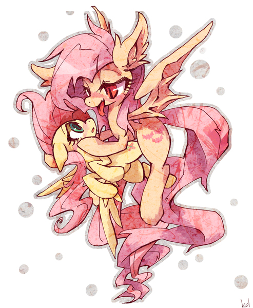 Size: 800x973 | Tagged: safe, artist:kolshica, derpibooru import, fluttershy, bat pony, pony, bats!, bat ponified, duality, flutterbat, imminent kissing, race swap, self ponidox, selfcest, shipping