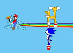 Size: 900x648 | Tagged: 1000 hours in ms paint, artist:leafeon14, crossover, derpibooru import, mario, miles "tails" prower, ms paint, rainbow dash, safe, sonic the hedgehog, sonic the hedgehog (series), super mario bros.