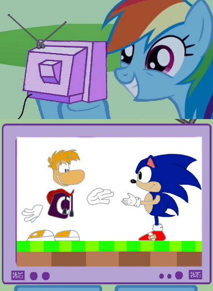 Size: 438x599 | Tagged: derpibooru import, exploitable meme, meme, obligatory pony, rainbow dash, rayman, safe, sonic the hedgehog, sonic the hedgehog (series), tv meme