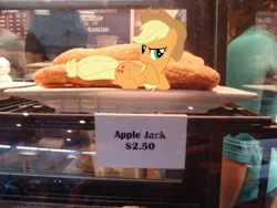 Size: 900x675 | Tagged: safe, derpibooru import, applejack, pony, apple fritter (food), food, irl, photo, ponies in real life, solo