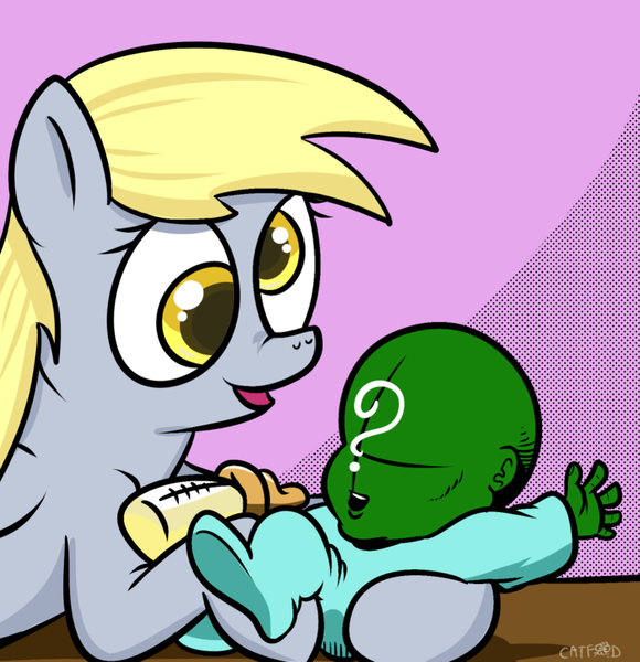 Size: 899x930 | Tagged: 4chan, artist:catfood-mcfly, baby, baby bottle, derpibooru import, derpy hooves, dinky hooves, equestria's best mother, human, /mlp/, oc, oc:anon, safe