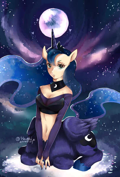 Size: 2031x3001 | Tagged: artist:haushi, artist:浩希, belly button, breasts, centaur, cleavage, derpibooru import, female, nail polish, pixiv, princess luna, safe, solo