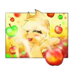 Size: 1250x1250 | Tagged: apple, applejack, apple rain, artist:hoyeechun, bats!, derpibooru import, eyes closed, food, safe, scene interpretation, solo, that pony sure does love apples