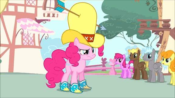Size: 576x324 | Tagged: safe, derpibooru import, screencap, berry punch, berryshine, carrot top, cheese sandwich, cherry berry, compass star, cosmic (character), cotton cloudy, golden harvest, pinkie pie, star hunter, twilight sky, mouse, pinkie pride, :p, :t, animated, arrow, eyes closed, faic, floppy ears, frown, gif, glare, hat, musical instrument, raised eyebrow, reverse vore, silly face, smiling, tongue out, tuba, vore