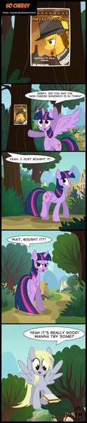 Size: 1133x5476 | Tagged: safe, artist:toxic-mario, derpibooru import, cheese sandwich, derpy hooves, twilight sparkle, twilight sparkle (alicorn), alicorn, pony, pinkie pride, cheese sandwich (food), comic, female, food, mare, pun, sandwich