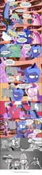 Size: 1496x6246 | Tagged: safe, artist:foxy-noxy, derpibooru import, discord, princess cadance, princess luna, twilight sparkle, twilight sparkle (alicorn), alicorn, pony, moonstuck, three's a crowd, blue flu, cartographer's cap, comic, female, filly, fourth wall, hat, mare, s1 luna, style emulation, woona, younger