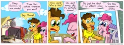 Size: 850x314 | Tagged: safe, artist:fadri, derpibooru import, cheese sandwich, gummy, maud pie, pinkie pie, earth pony, ghost, pony, undead, comic:and that's how equestria was made, pinkie pride, and that's how equestria was made, comic, dead, female, filly, hilarious in hindsight, irl gummy, jossed, live action, male, mare, photo, stallion, the ghost of obsidian pie, wat