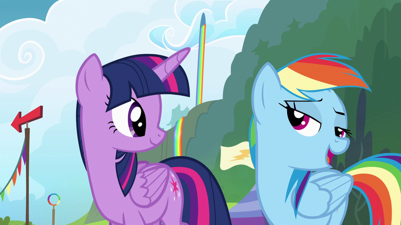 Size: 1920x1080 | Tagged: safe, derpibooru import, screencap, rainbow dash, twilight sparkle, twilight sparkle (alicorn), alicorn, pony, rainbow falls, female, lidded eyes, mare, out of context