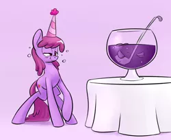 Size: 1200x981 | Tagged: artist:underpable, berry punch, berryshine, derpibooru import, drunk, hat, party hat, punch bowl, punch (drink), safe, scrunchy face, solo