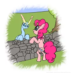 Size: 812x836 | Tagged: amaura, artist:maximilian-mcmonkey, crossover, derpibooru import, pinkie pie, pokémon, safe, stone wall, wall