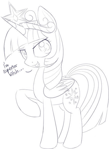 Size: 1110x1521 | Tagged: safe, artist:mcsadat, derpibooru import, twilight sparkle, twilight sparkle (alicorn), alicorn, pony, female, grayscale, mare, monochrome, smug, smuglight sparkle, solo, vulgar