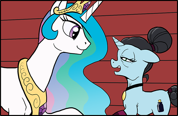 Size: 600x391 | Tagged: artist:muffinshire, comic:twilight's first day, derpibooru import, princess celestia, professor inkwell, safe, wip