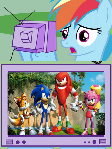 Size: 601x800 | Tagged: amy rose, crossover, derpibooru import, exploitable meme, knuckles the echidna, meme, miles "tails" prower, obligatory pony, rainbow dash, ruined forever, safe, sonic boom, sonic drama, sonic the hedgehog, sonic the hedgehog (series), source needed, tv meme, useless source url