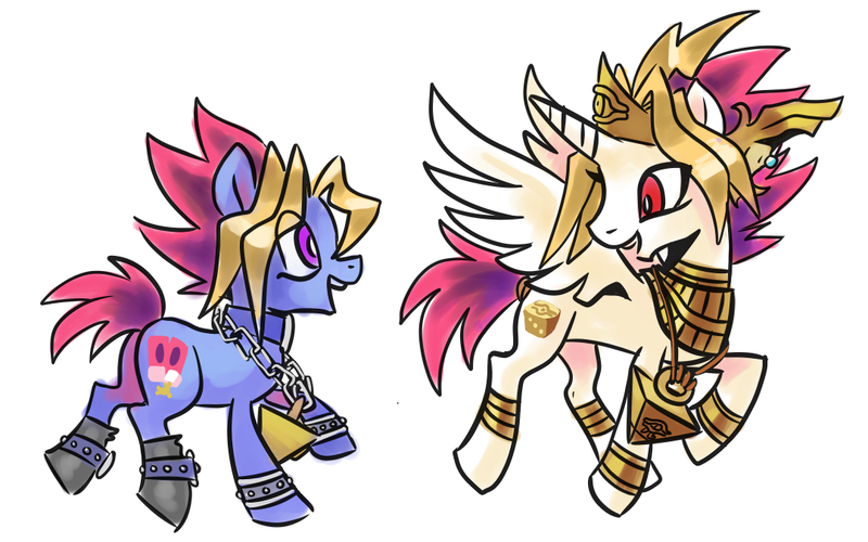 Size: 1079x674 | Tagged: safe, artist:needsmoarg4, derpibooru import, ponified, alicorn, pony, atem, millennium puzzle, yami yugi, yu-gi-oh!, yugi muto