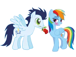 Size: 1152x864 | Tagged: safe, artist:raggyrabbit94, derpibooru import, rainbow dash, soarin', blushing, female, flower, male, rose, shipping, soarindash, straight