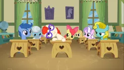 Size: 1366x768 | Tagged: apple bloom, archer (character), call of the cutie, classroom, derpibooru import, diamond tiara, glasses, liza doolots, noi, petunia, ponyville schoolhouse, princess celestia, safe, scootablue, screencap, silver spoon, star hopper, sun glimmer, tootsie flute, twist