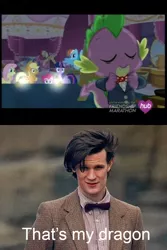 Size: 720x1080 | Tagged: bowtie, derpibooru import, doctor who, eleventh doctor, meme, safe, screencap, simple ways, spike, that's my x