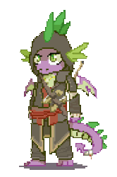 Size: 356x536 | Tagged: animated, artist:lonelycross, assassin, assassin's creed, clothes, derpibooru import, idle animation, older, older spike, pirate, pixel art, safe, solo, spike, wings