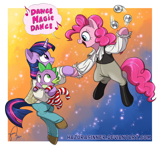 Size: 900x841 | Tagged: safe, artist:hazurasinner, derpibooru import, pinkie pie, spike, twilight sparkle, pony, bipedal, clothes, david bowie, female, goblin king, jareth, juggling, labyrinth (movie), lesbian, movie reference, shipping, twinkie