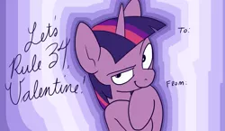 Size: 1509x875 | Tagged: artist:pixel-prism, bedroom eyes, derpibooru import, heart, holiday, looking at you, raised eyebrow, rule 34, smiling, solo, suggestive, twilight sparkle, twilight sparkle's secret shipfic folder, valentine, valentine's day