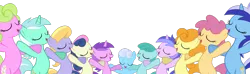 Size: 1600x473 | Tagged: safe, artist:pikamander2, derpibooru import, amethyst star, bon bon, carrot top, cloud kicker, daisy, dizzy twister, flower wishes, golden harvest, linky, lyra heartstrings, minuette, orange swirl, sea swirl, seafoam, shoeshine, spring melody, sprinkle medley, sweetie drops, earth pony, pony, unicorn, background pony, female, mare