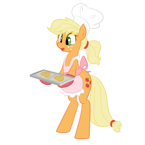 Size: 1200x1200 | Tagged: safe, artist:elslowmo, artist:jessy, derpibooru import, applejack, pony, apron, bipedal, chef's hat, clothes, female, hat, mare, simple background, solo, transparent background